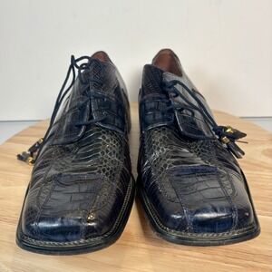 Rare Stacy Adams Mens Black Snake Skin Loafer Dress Shoes Tassels  Size10.5